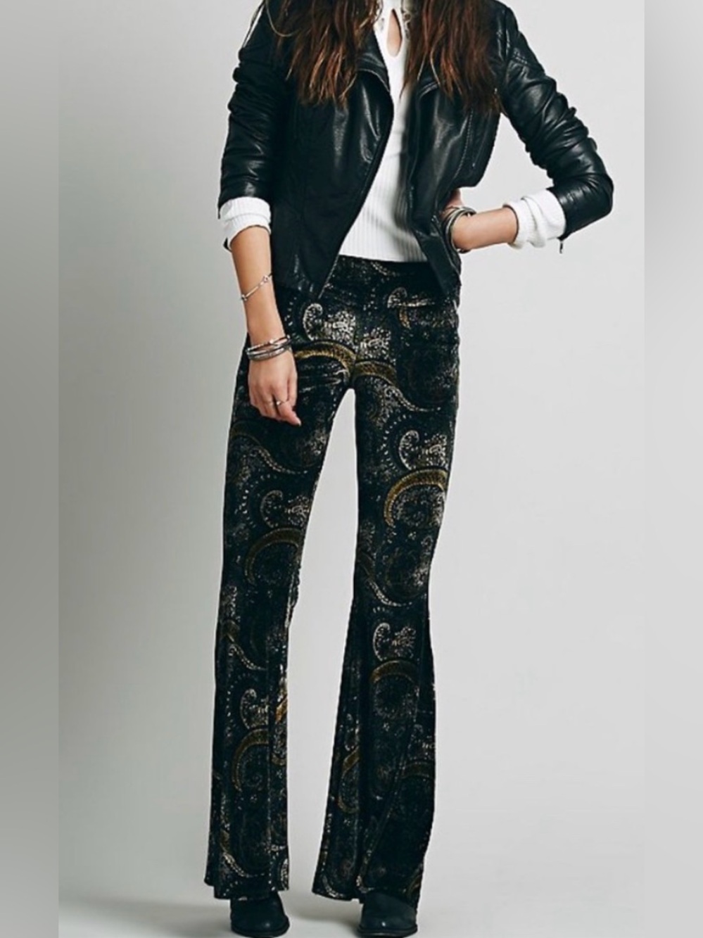 Free People Velvet Paisley Flare Pants Size XS